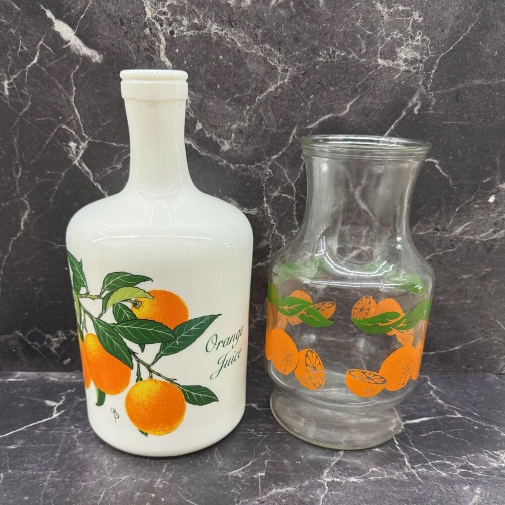 Vintage Orange Juice Jug Lot – 1984 Italy Provender & 1987 Anchor Hocking Carafe